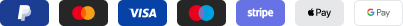 Icons of various online payment methods including PayPal, Visa, Mastercard, Stripe, Apple Pay, and Google Pay