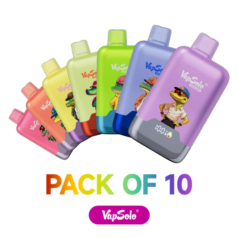 VapSolo Honor disposable vapes in a pack of 10 featuring unique gator-themed designs, offering a stylish and fun vaping experience.