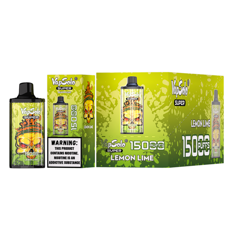 VapSolo Super Lemon Lime disposable vape featuring 1500 puffs with vibrant packaging and design.